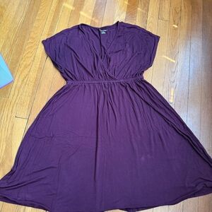 Amazon Essentials Plum V-Neck Elastic Waist Midi Dress